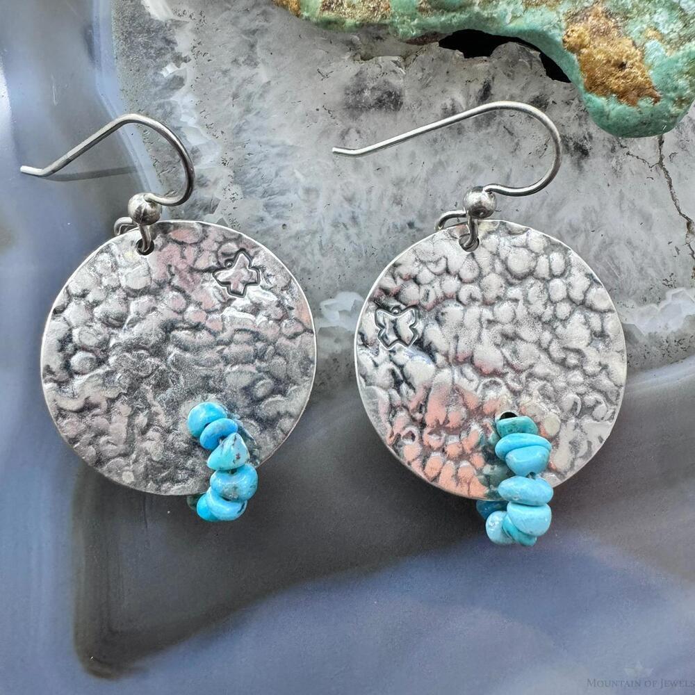Carolyn Pollack Sterling Hammered Disk With Turquoise Beads Dangle Earrings